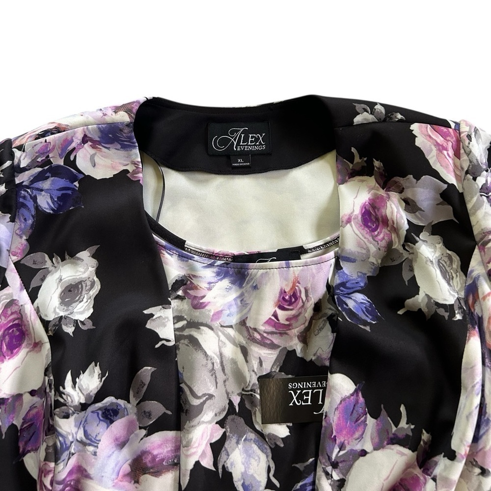 Alex Evenings Plus Size 3/4 Sleeve Purple Black Floral Tank & Jacket Set Size XL - Picture 5 of 14